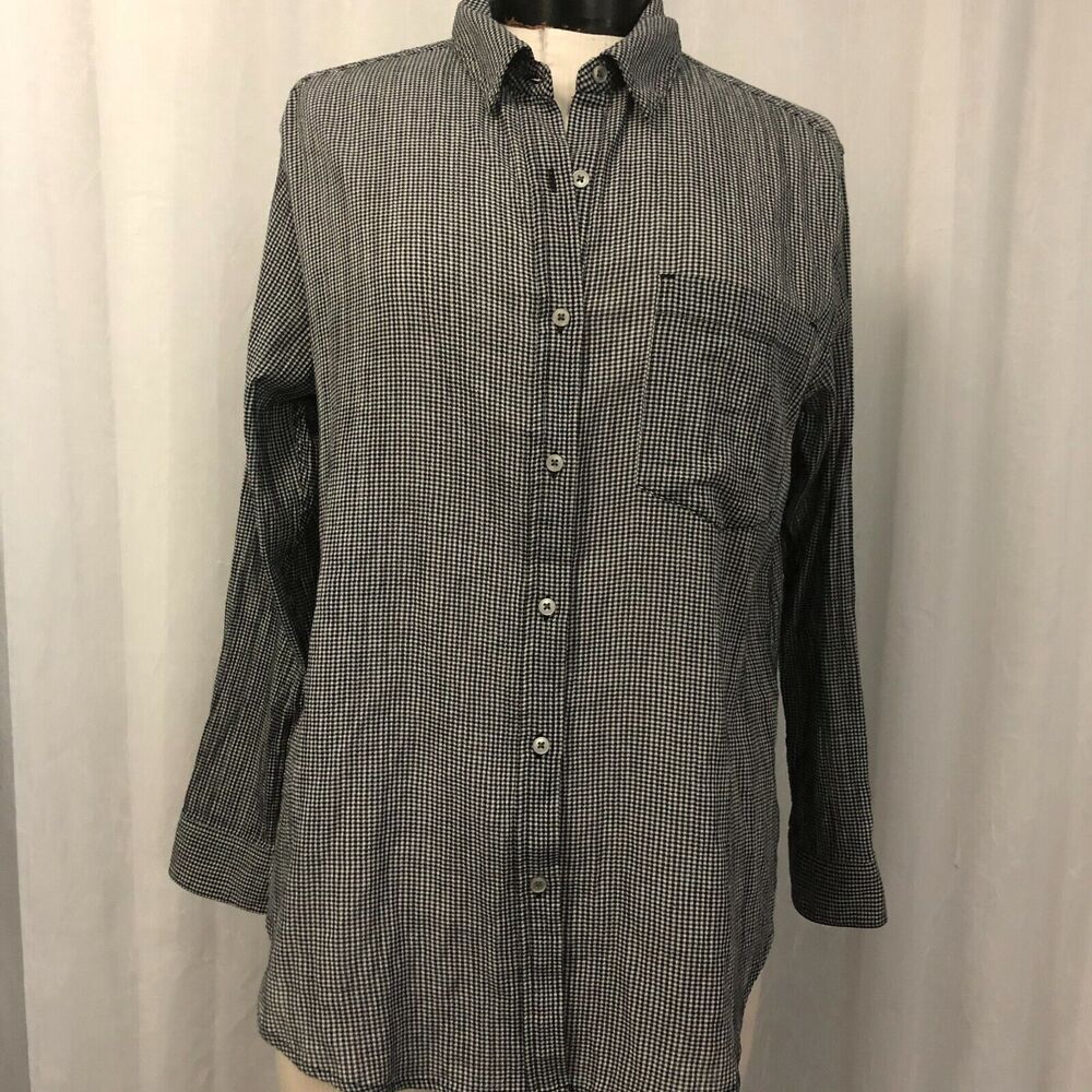 7 For All Mankind Women's Black Gingham Button Up Shirt Size Med